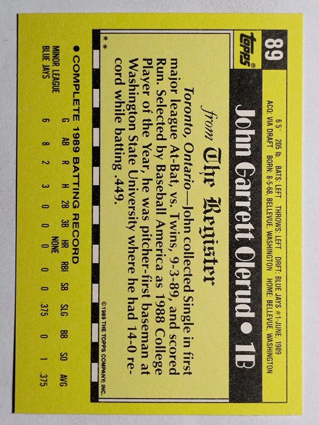 1990 Topps Debut '89 #89 John Olerud