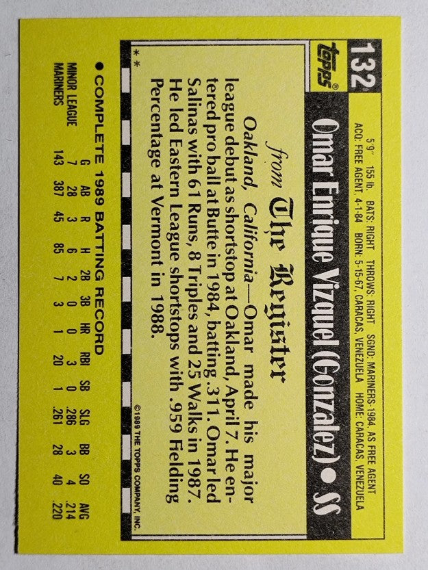 1990 Topps Debut '89 #132 Omar Vizquel