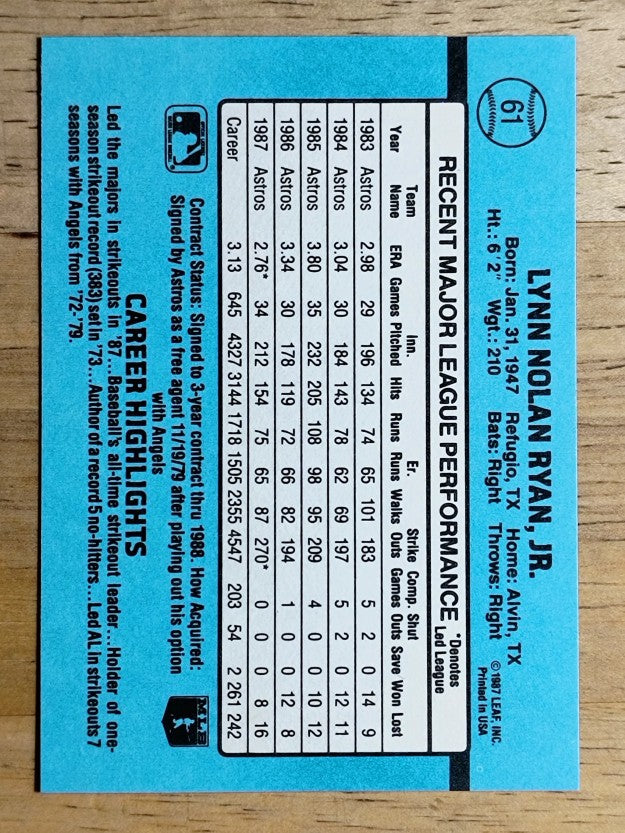 1988 Donruss #61 Nolan Ryan