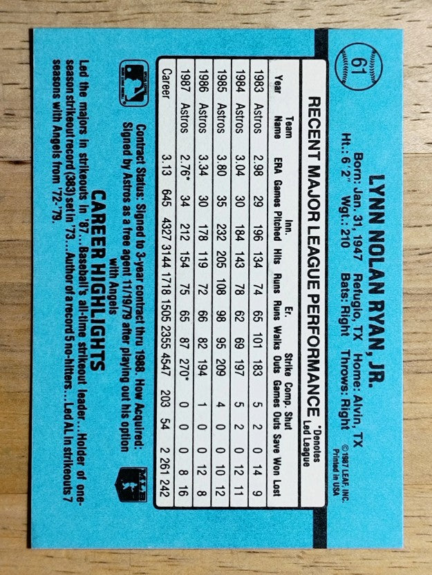 1988 Donruss #61 Nolan Ryan