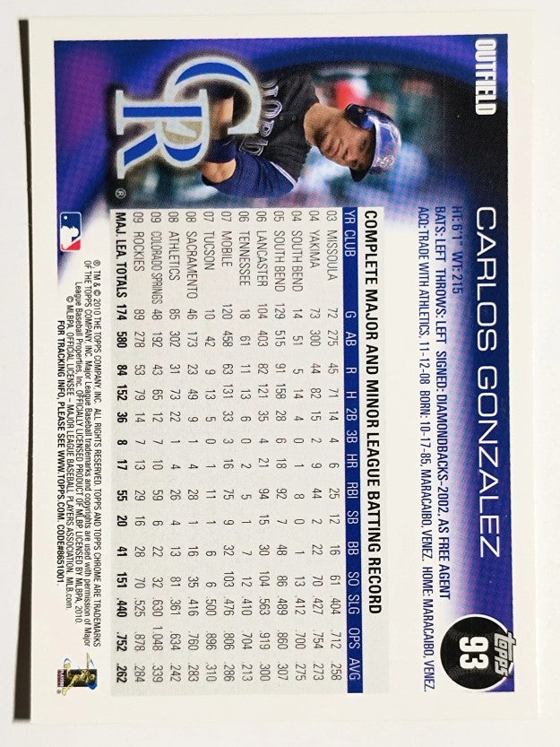 2010 Topps Chrome #93 Carlos Gonzalez