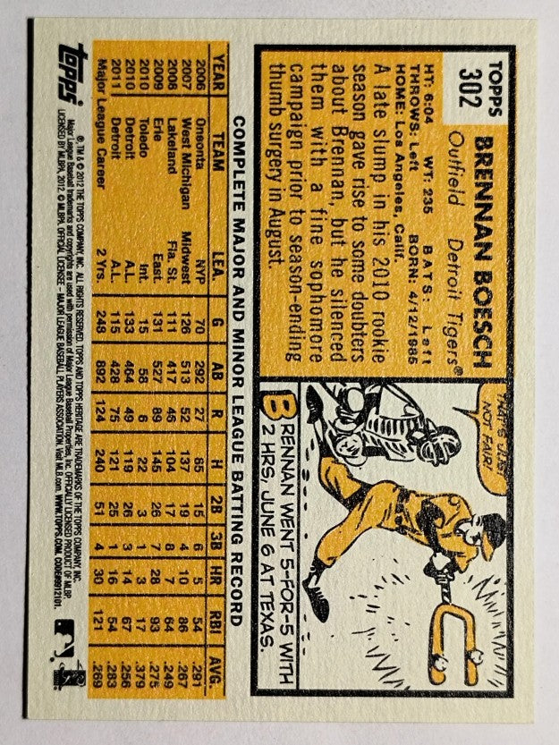 2012 Topps Heritage #302 Brennan Boesch
