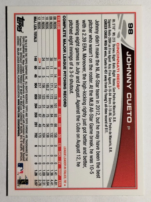 2013 Topps Chrome #98 Johnny Cueto