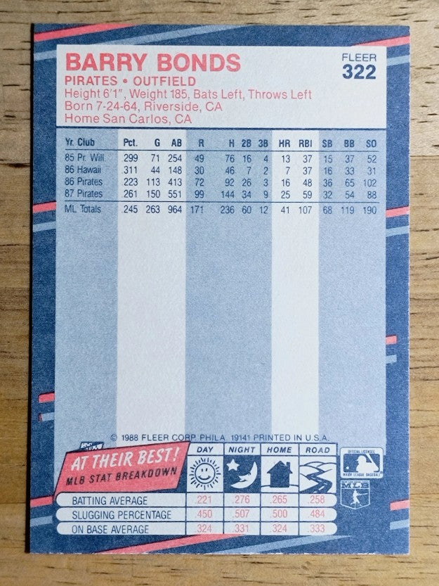 1988 Fleer #322 Barry Bonds
