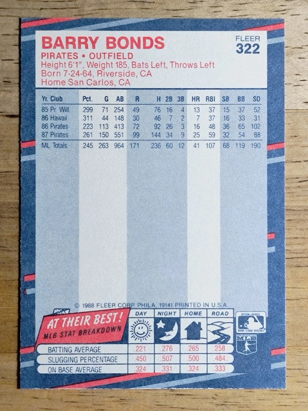 1988 Fleer #322 Barry Bonds