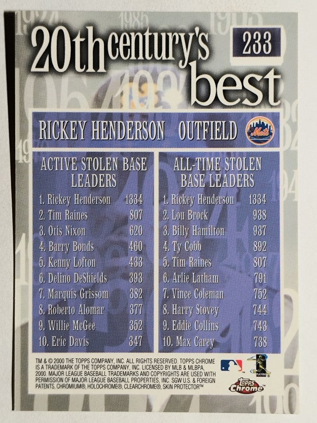 2000 Topps Chrome #233 Rickey Henderson 20CB
