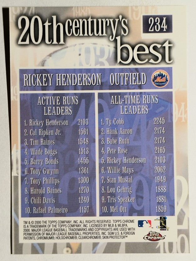 2000 Topps Chrome #234 Rickey Henderson 20CB