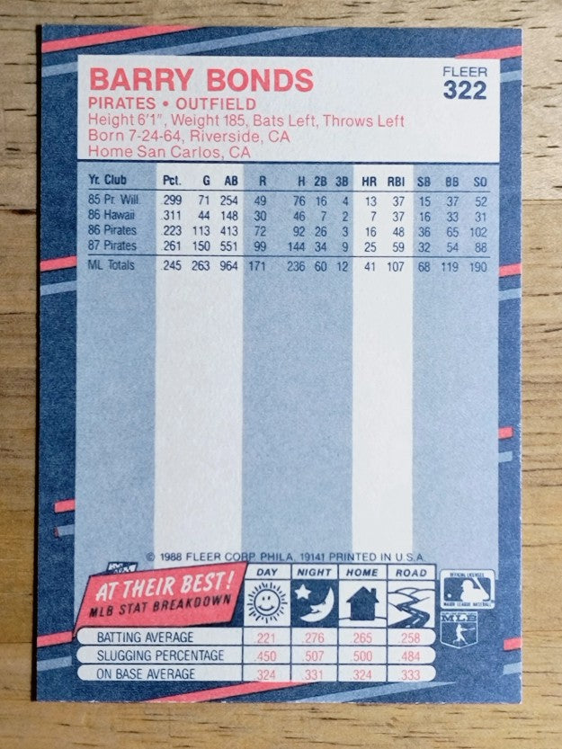 1988 Fleer #322 Barry Bonds