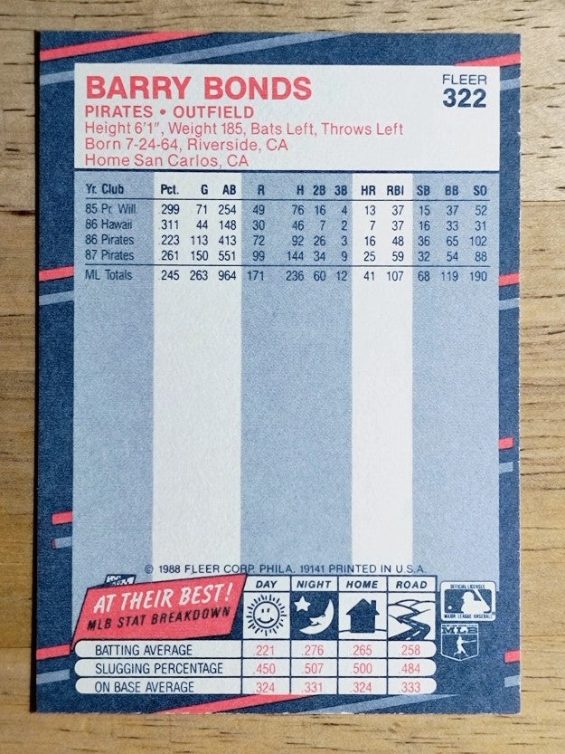 1988 Fleer #322 Barry Bonds