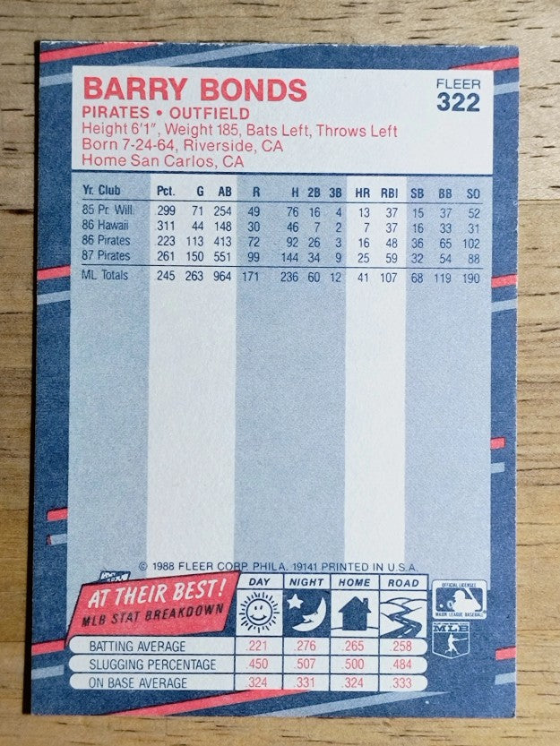 1988 Fleer #322 Barry Bonds