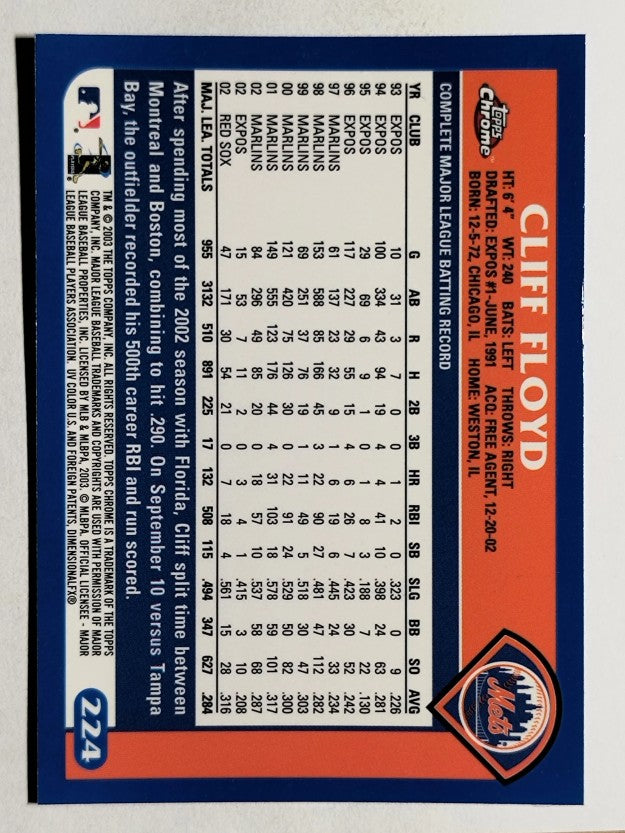 2003 Topps Chrome #224 Cliff Floyd