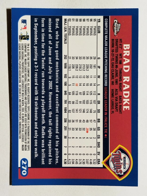 2003 Topps Chrome #270 Brad Radke