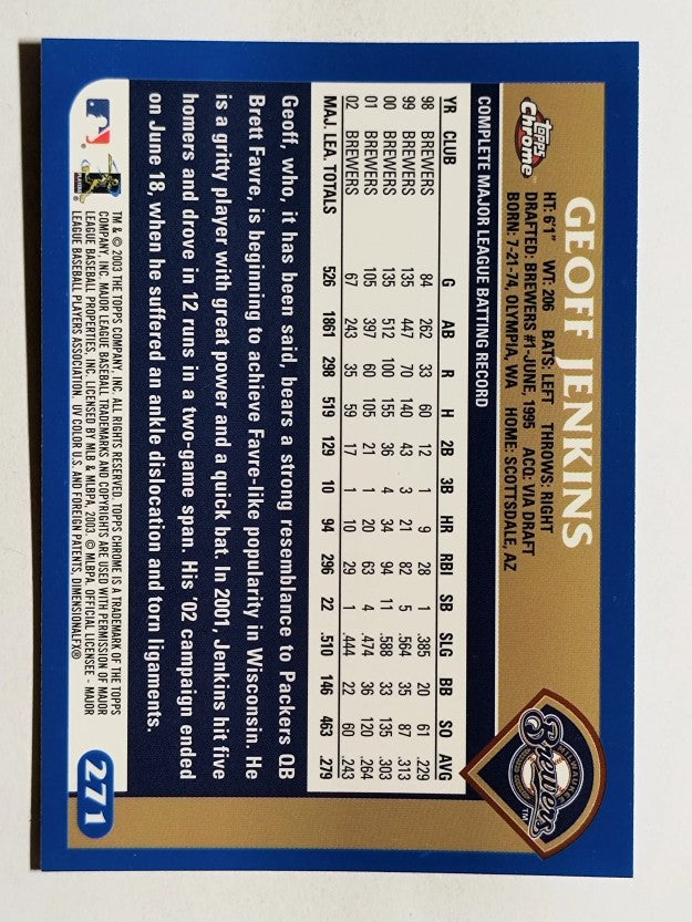 2003 Topps Chrome #271 Geoff Jenkins