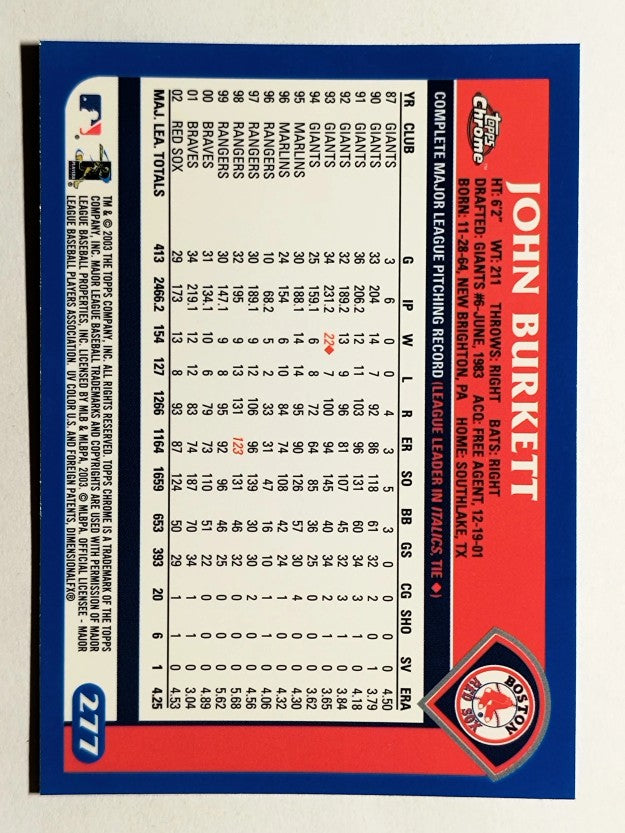 2003 Topps Chrome #277 John Burkett
