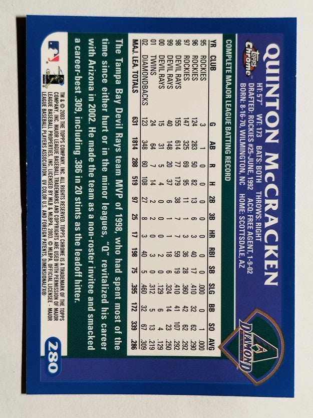 2003 Topps Chrome #280 Quinton McCracken