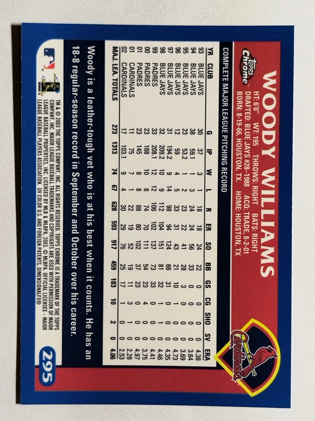 2003 Topps Chrome #295 Woody Williams