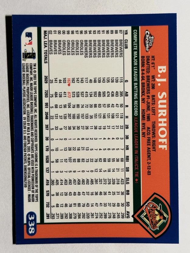 2003 Topps Chrome #338 B.J. Surhoff