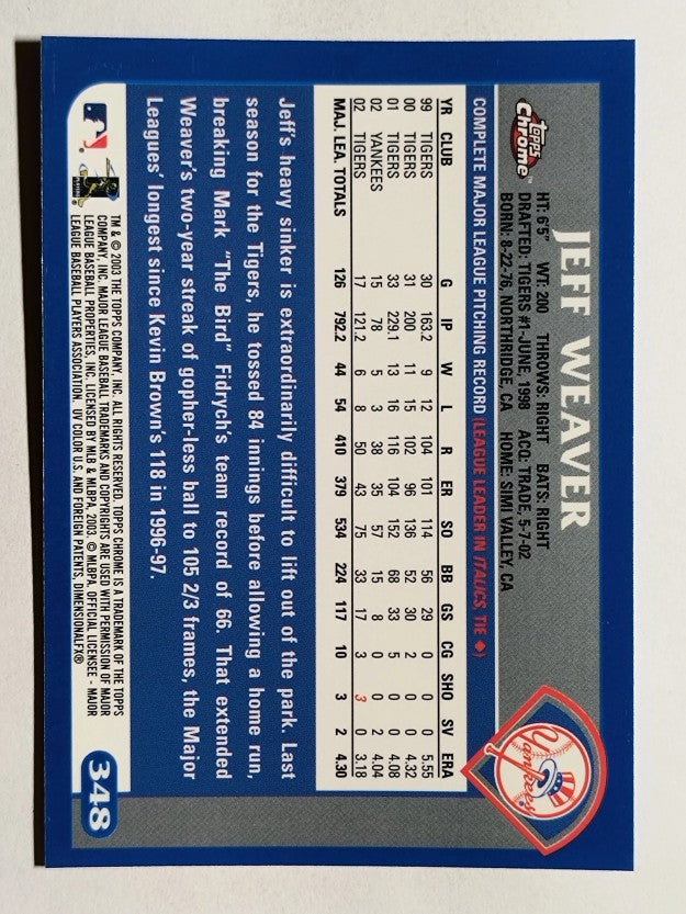 2003 Topps Chrome #348 Jeff Weaver