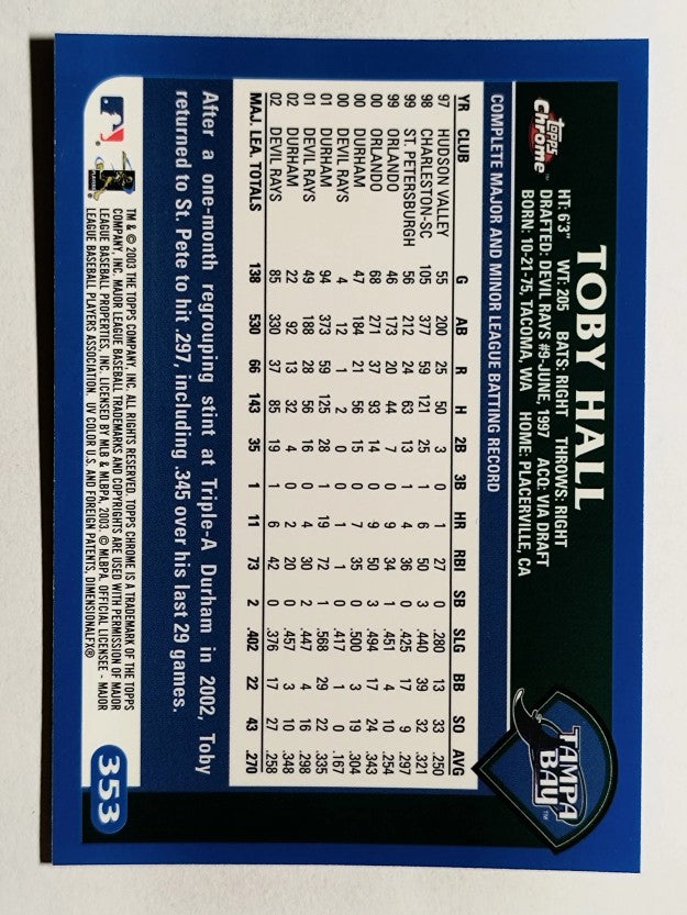 2003 Topps Chrome #353 Toby Hall