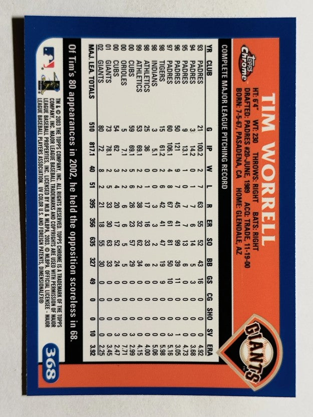 2003 Topps Chrome #368 Tim Worrell
