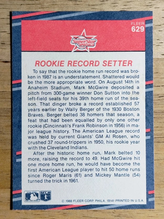 1988 Fleer #629 Mark McGwire HL
