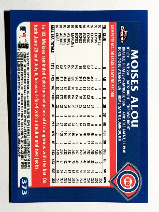 2003 Topps Chrome #373 Moises Alou