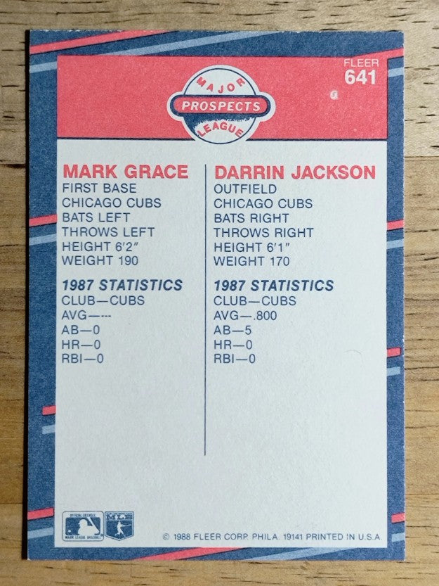1988 Fleer #641 Mark Grace RC/Darrin Jackson
