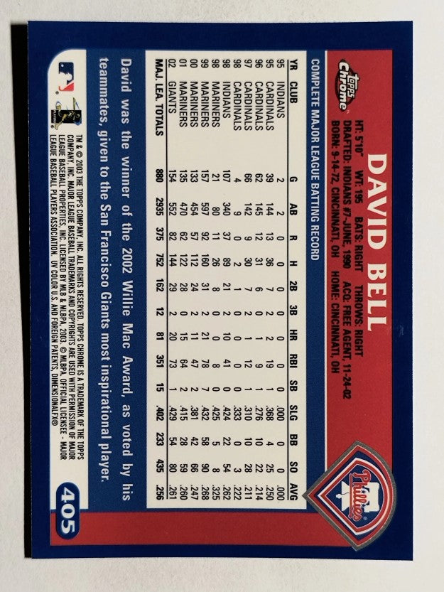 2003 Topps Chrome #405 David Bell