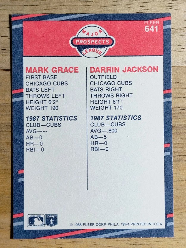 1988 Fleer #641 Mark Grace RC/Darrin Jackson