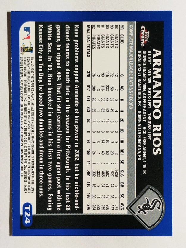 2003 Topps Chrome Traded #T24 Armando Rios