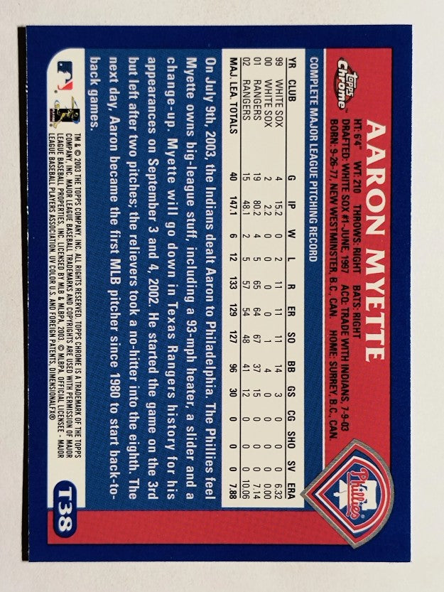2003 Topps Chrome Traded #T38 Aaron Myette