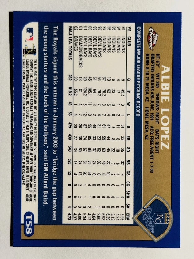 2003 Topps Chrome Traded #T58 Albie Lopez