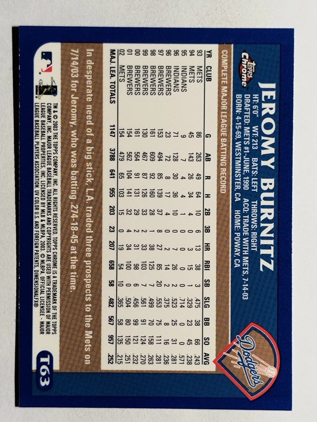 2003 Topps Chrome Traded #T63 Jeromy Burnitz