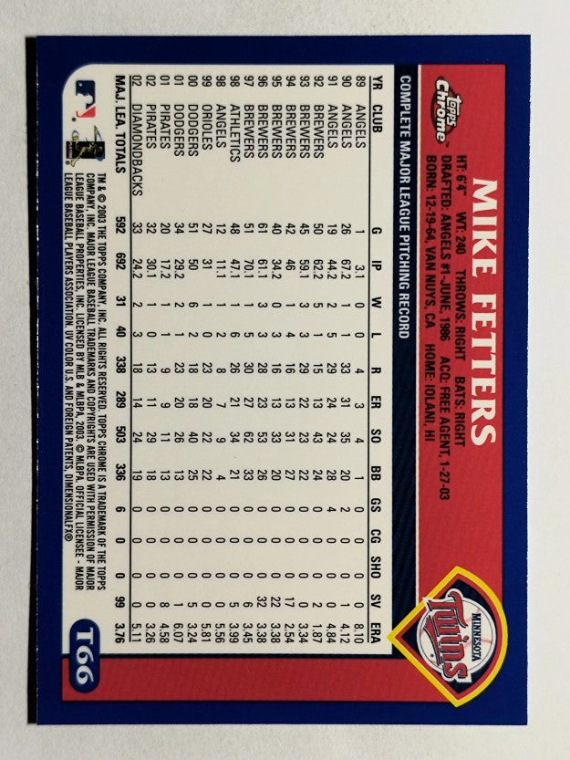 2003 Topps Chrome Traded #T66 Mike Fetters