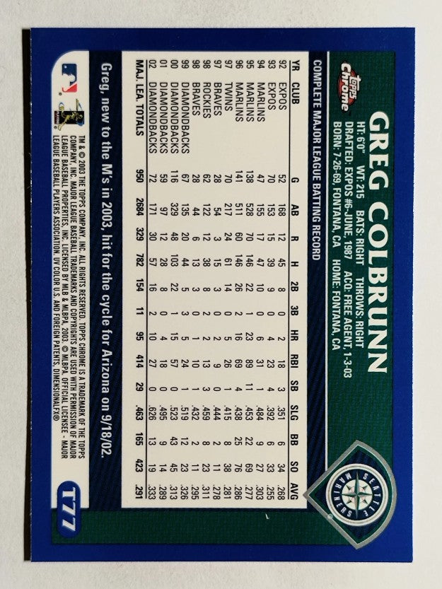2003 Topps Chrome Traded #T77 Greg Colbrunn