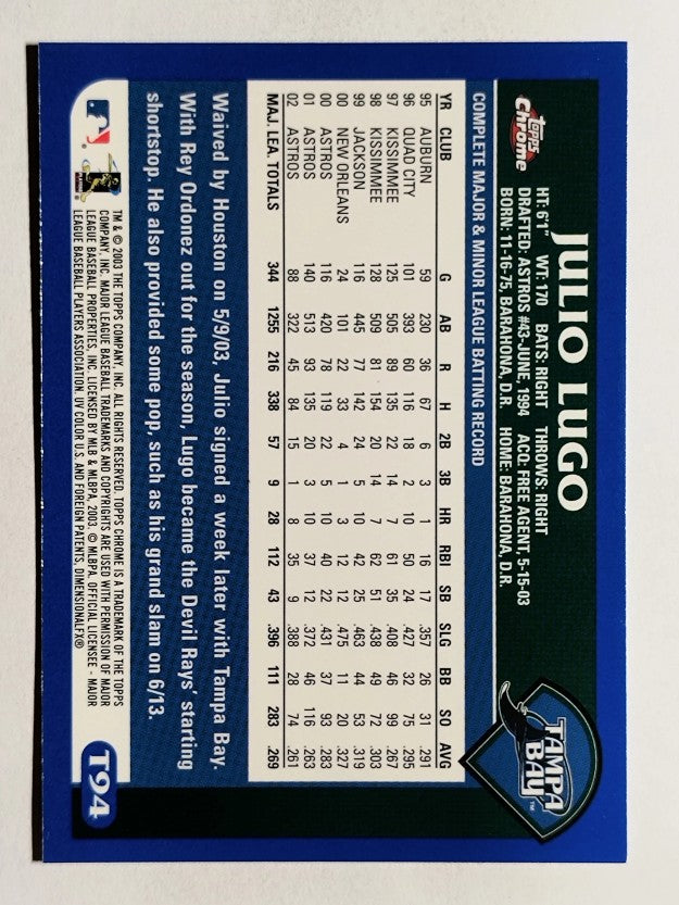 2003 Topps Chrome Traded #T94 Julio Lugo