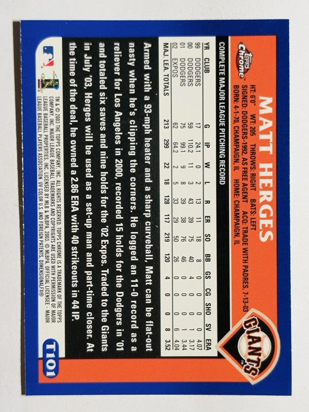2003 Topps Chrome Traded #T101 Matt Herges