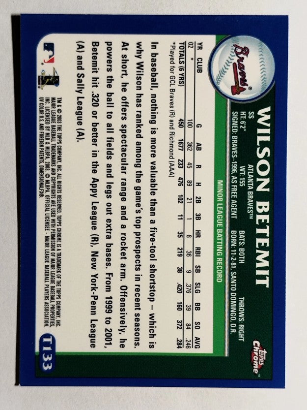 2003 Topps Chrome Traded #T133 Wilson Betemit PROS