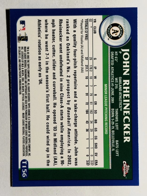 2003 Topps Chrome Traded #T156 John Rheinecker PROS