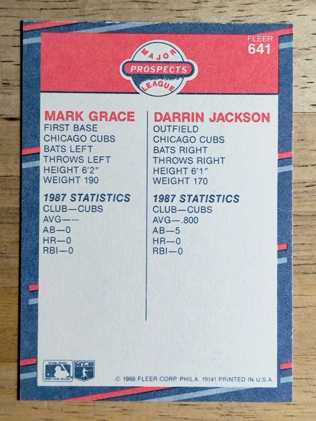 1988 Fleer #641 Mark Grace RC/Darrin Jackson