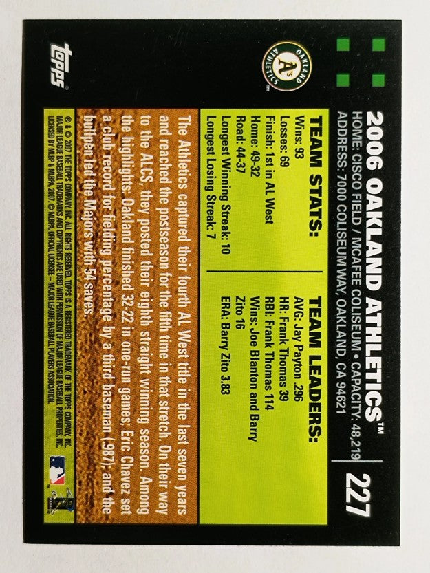 2007 Topps #227 Oakland Athletics
