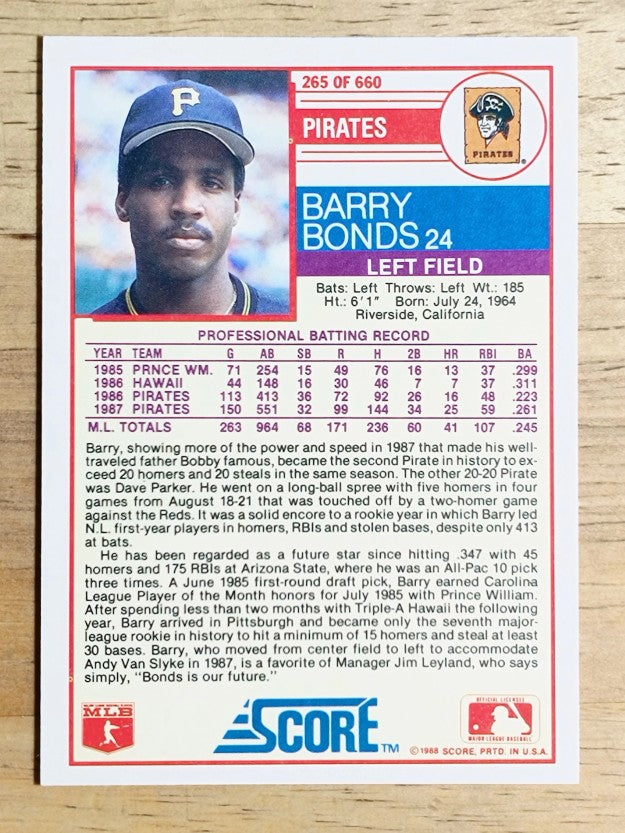 1988 Score #265 Barry Bonds