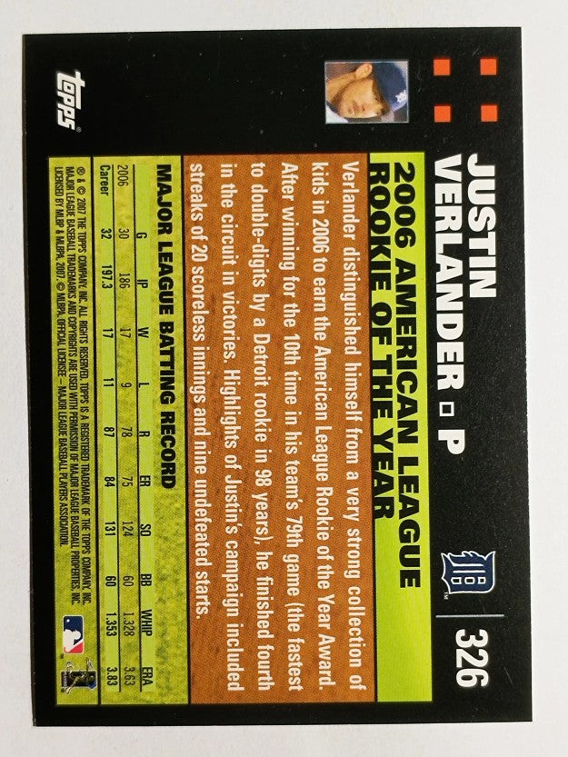 2007 Topps #326 Justin Verlander ROY