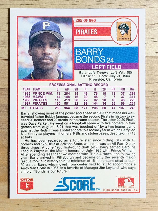 1988 Score #265 Barry Bonds
