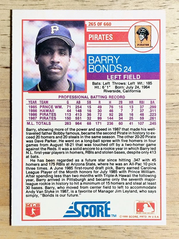 1988 Score #265 Barry Bonds