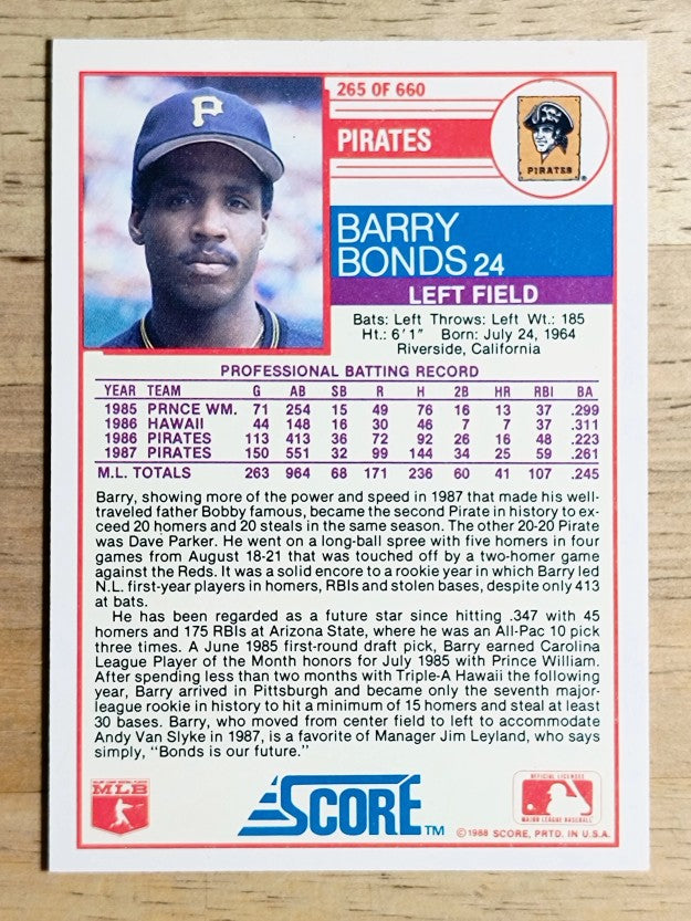 1988 Score #265 Barry Bonds