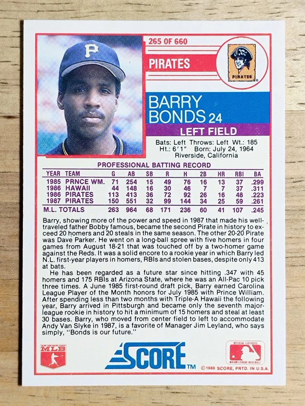 1988 Score #265 Barry Bonds