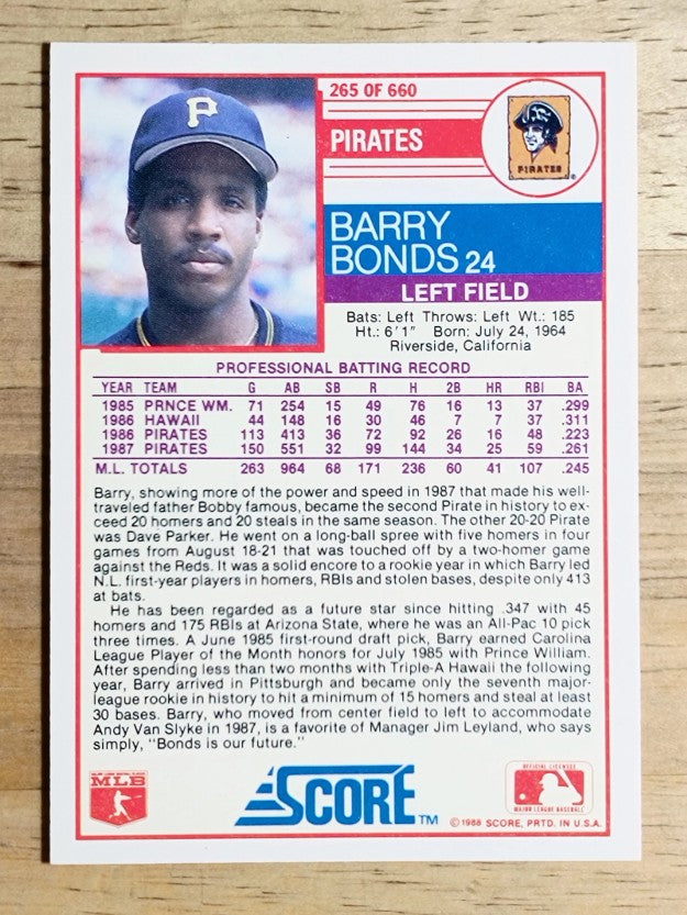 1988 Score #265 Barry Bonds