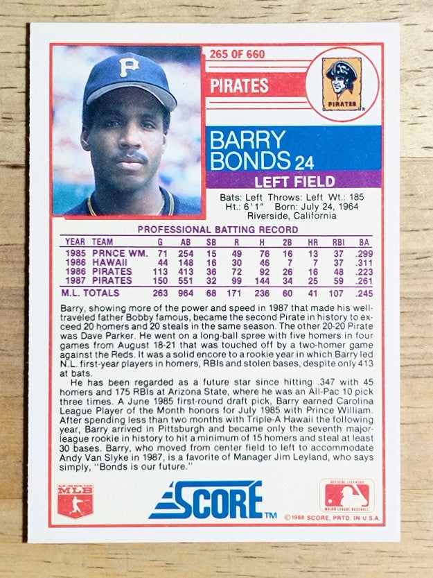 1988 Score #265 Barry Bonds