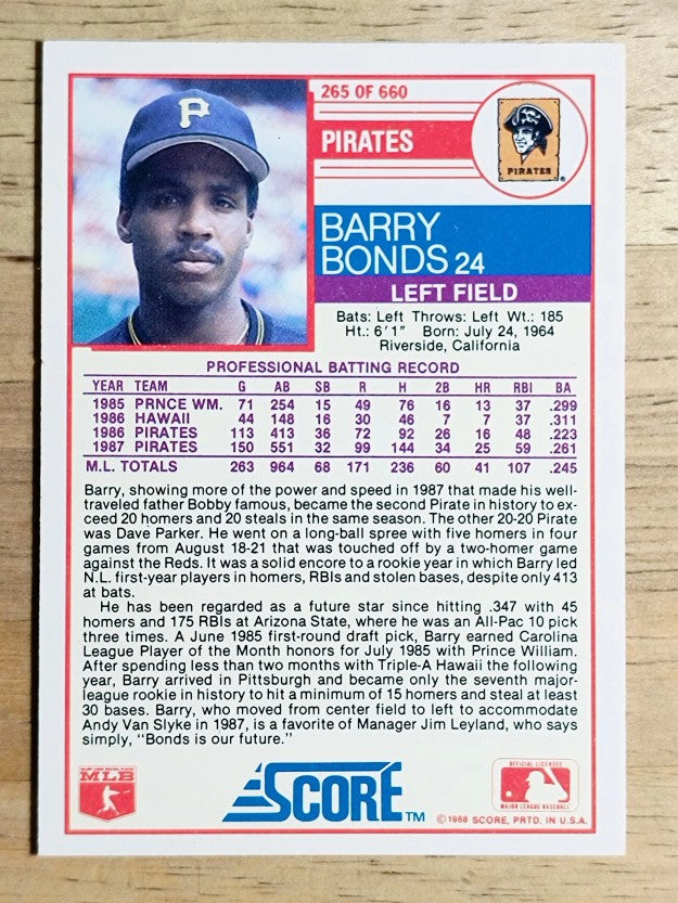 1988 Score #265 Barry Bonds
